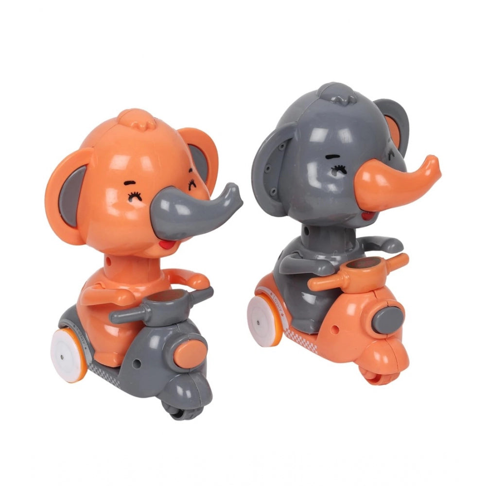 Amfyn Plastic Elephant Push And Go Friction Toy For Kids (Orange)