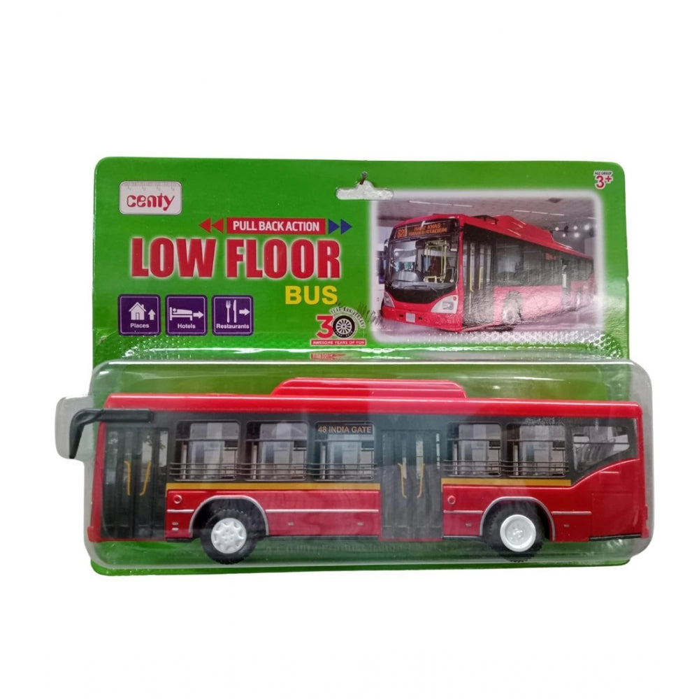 Amfyn Plastic 6 Wheels Pull Back Action Low Floor Bus (Red)
