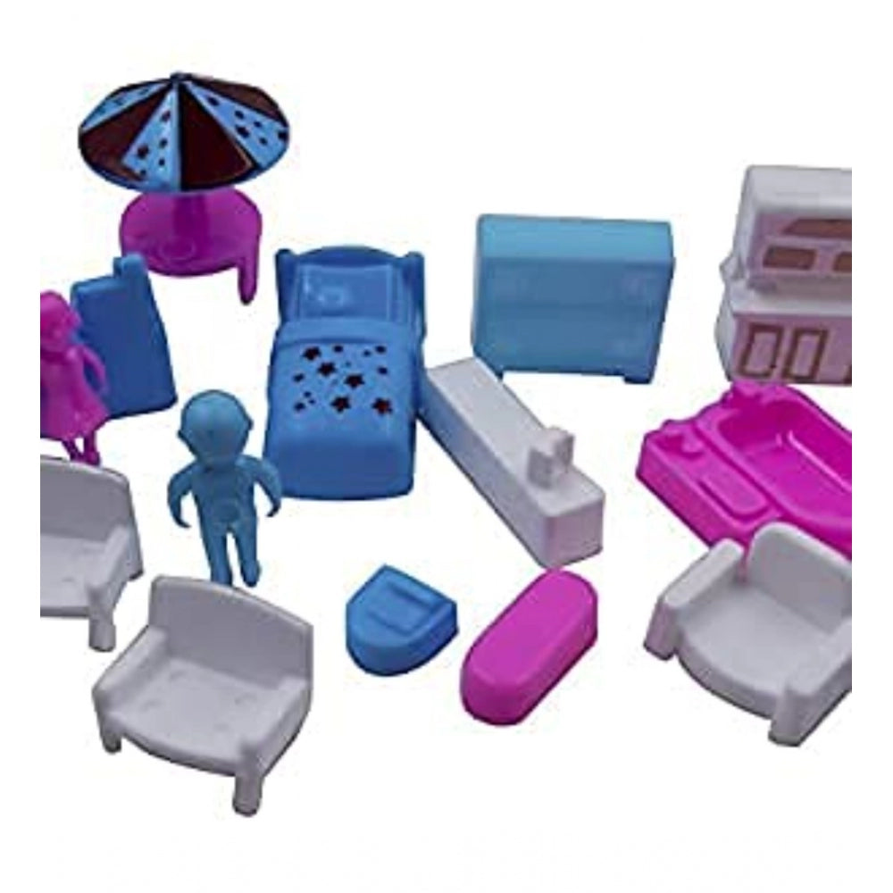 Amfyn Plastic Dollhouse For Girls With Furniture (Multicolor)