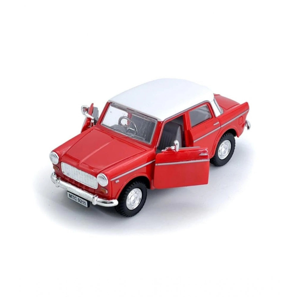 Amfyn Plastic Toy Model Fiat Openable Doors Pull Back Action Collectible Car (Red)