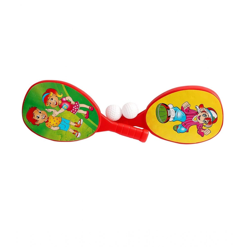 Amfyn Plastic Racket Set For Kids Indoor Outdoor Table Tennis (Red)