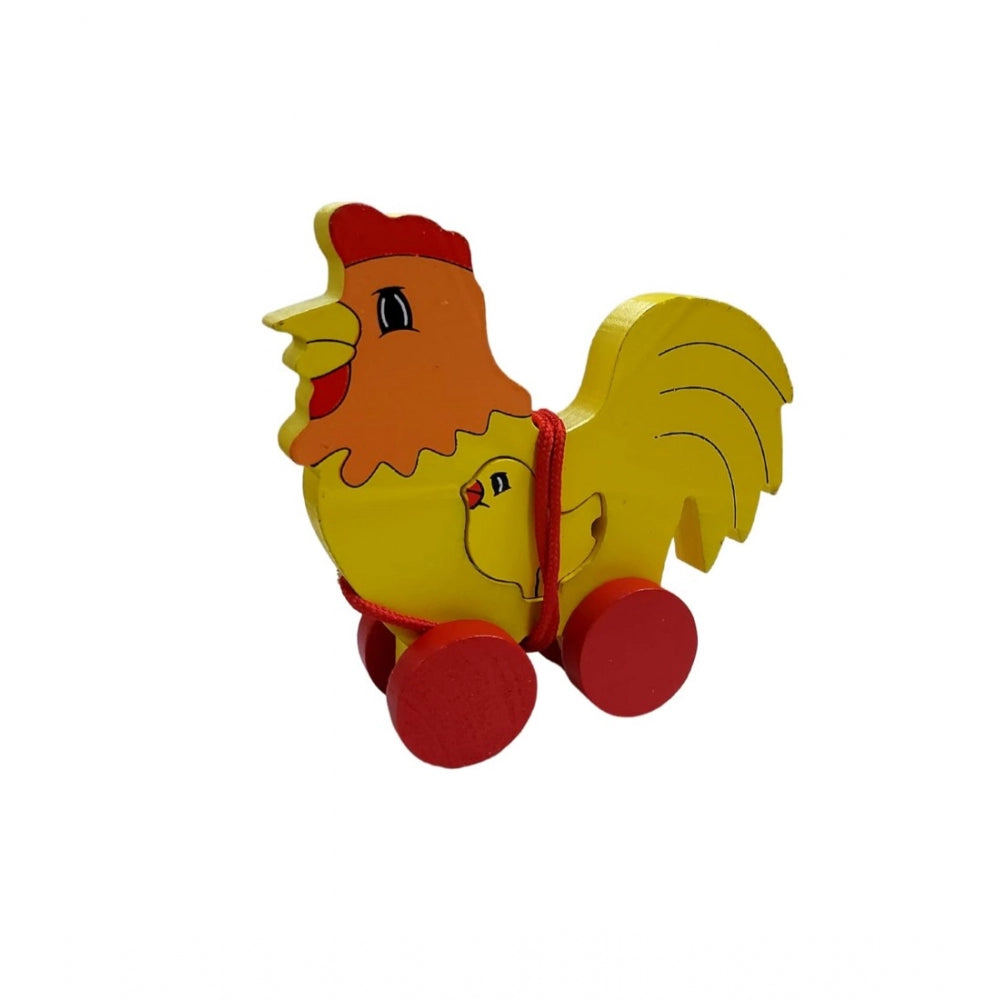 Amfyn Wooden Cock Pull Back Action Toy (Multicolor)