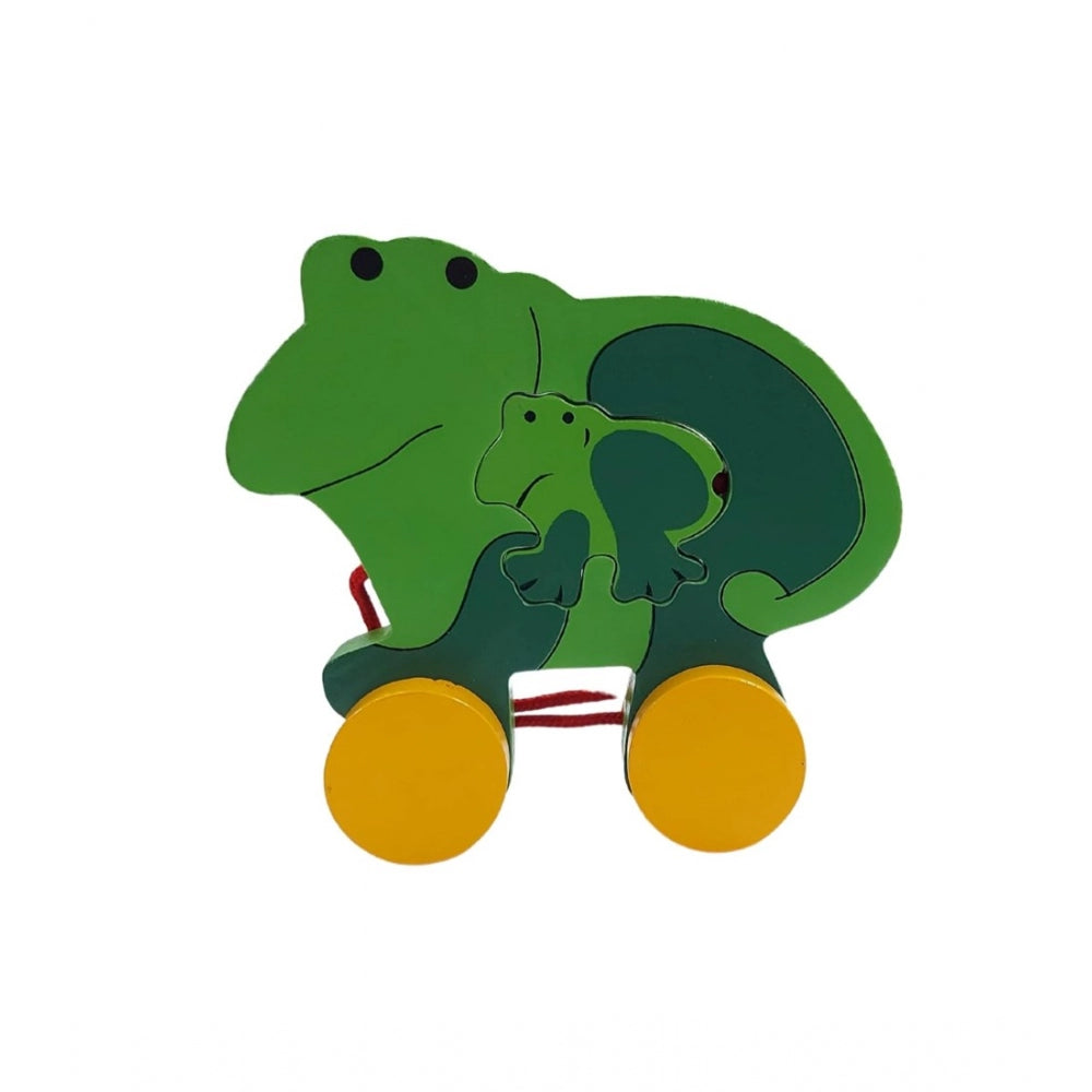 Amfyn Wooden Frog And Butterfly Pull Back Action Toy (Multicolor)