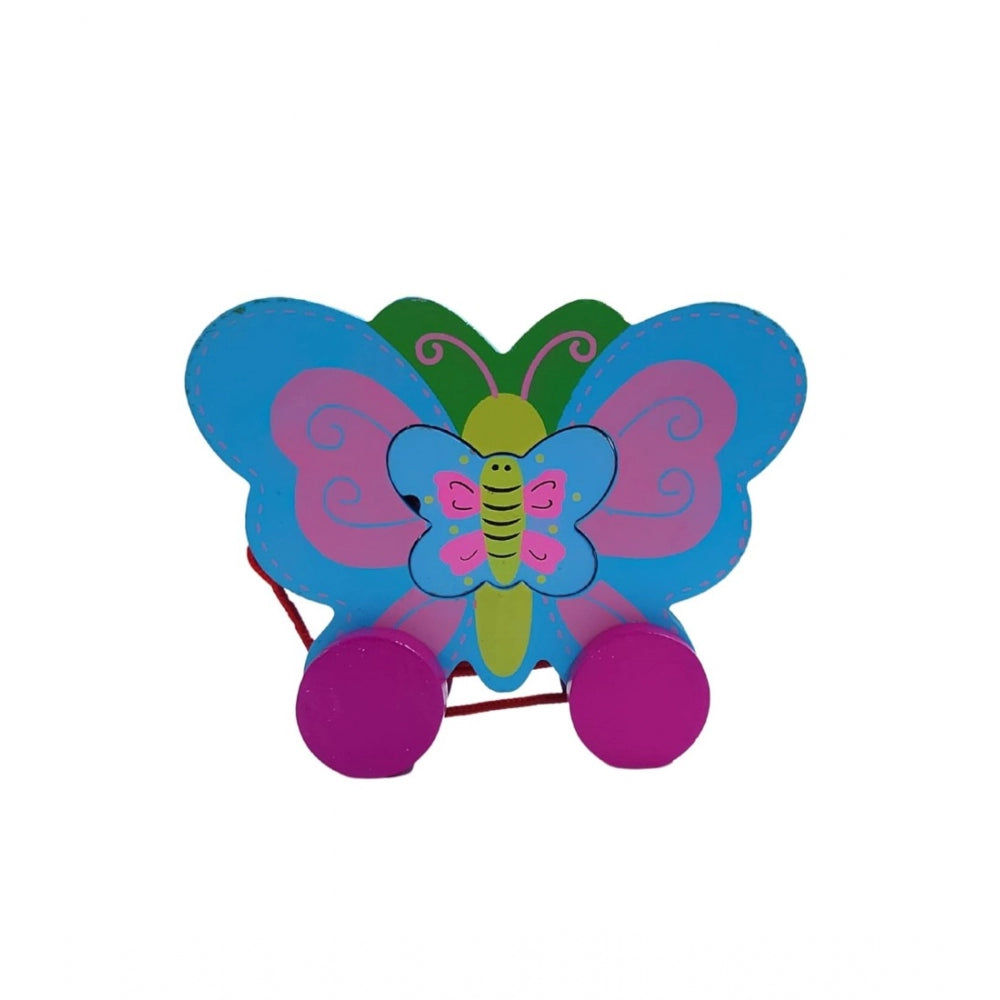 Amfyn Wooden Butterfly Pull Back Action Toy (Multicolor)
