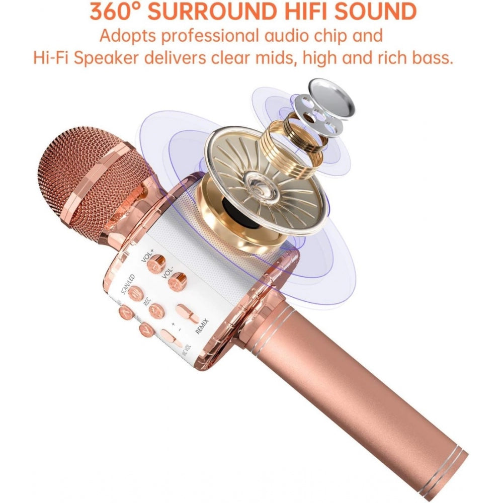 Amfyn Metal Wireless Bluetooth Microphone With Led Lights Portable Handheld Mic Speaker For Kids (Assorted)
