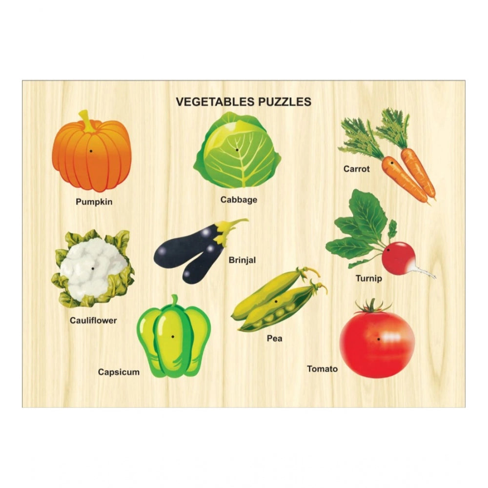 Amfyn Wooden Educational Learning Toy Puzzle Board Vegetables (Wood Color)