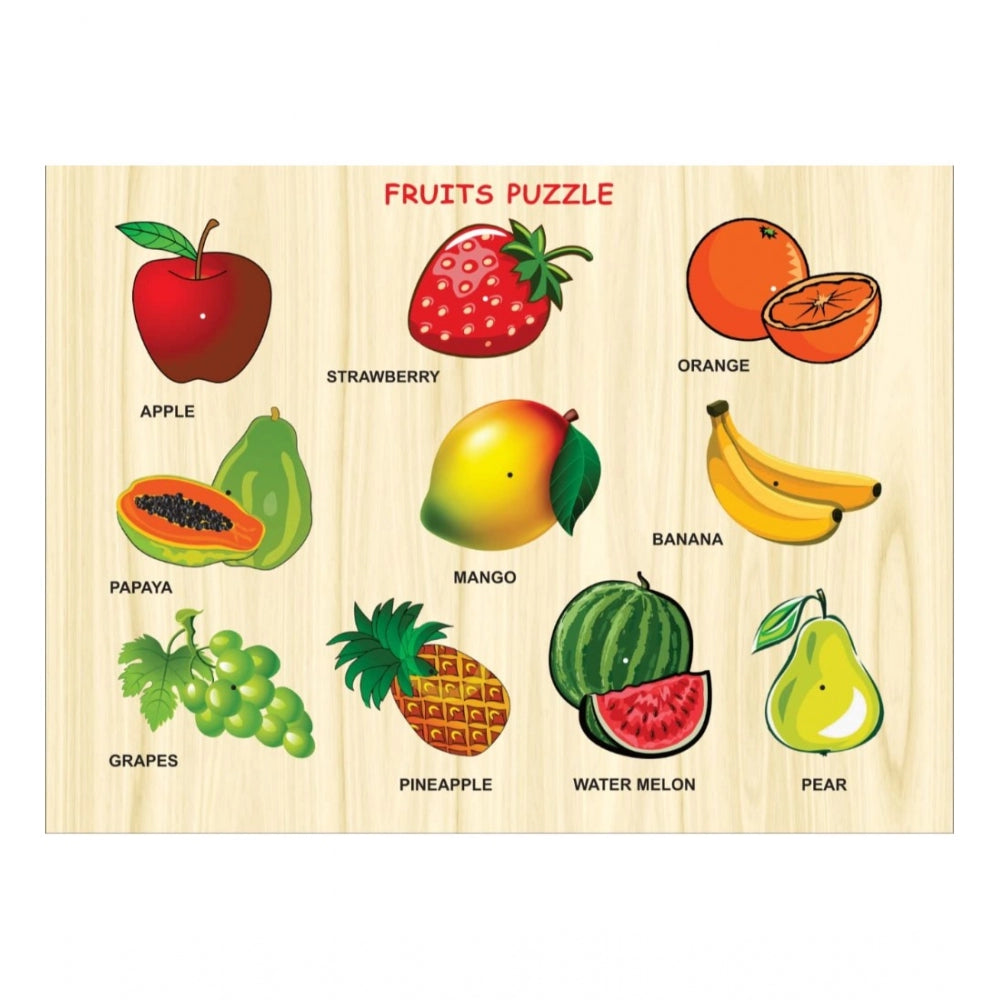 Amfyn Wooden Educational Learning Fruits Puzzle Board (Wood Color)
