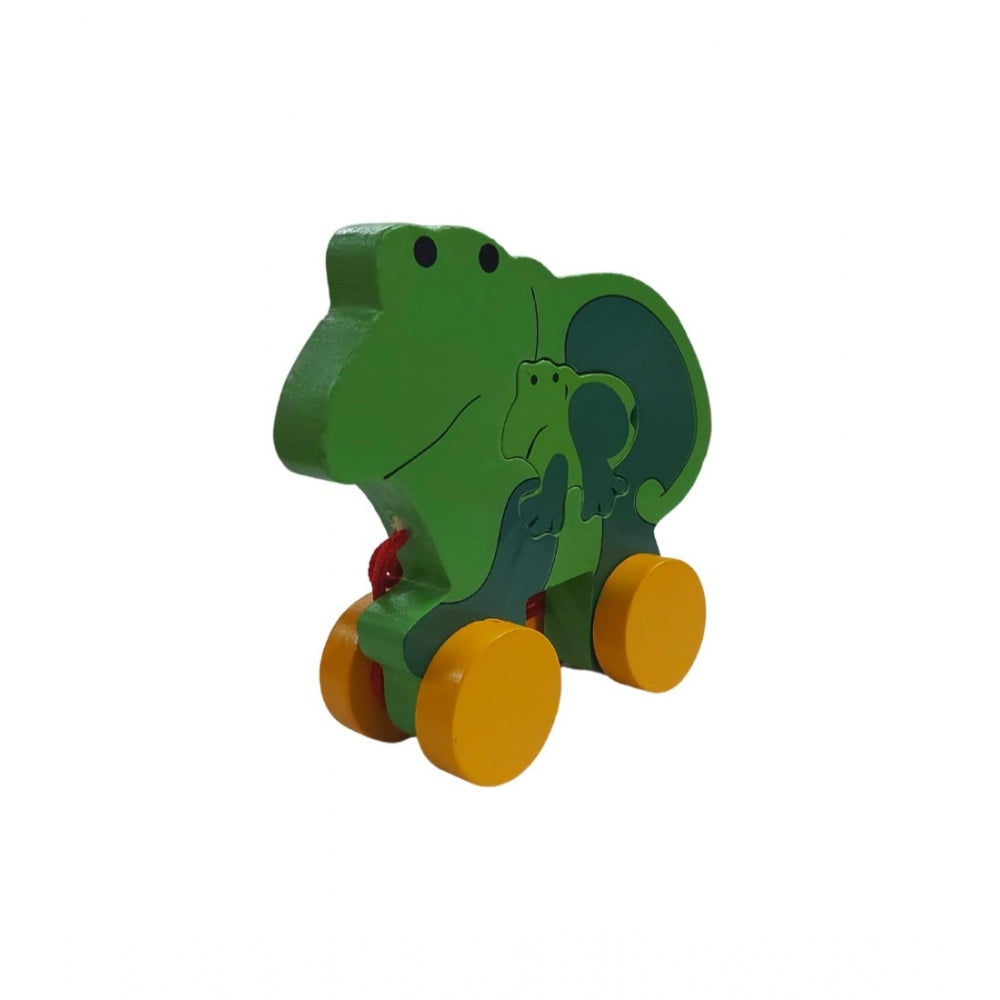 Amfyn Wooden Pull Along Toy For Babies Toddlers Frog (Multicolor)