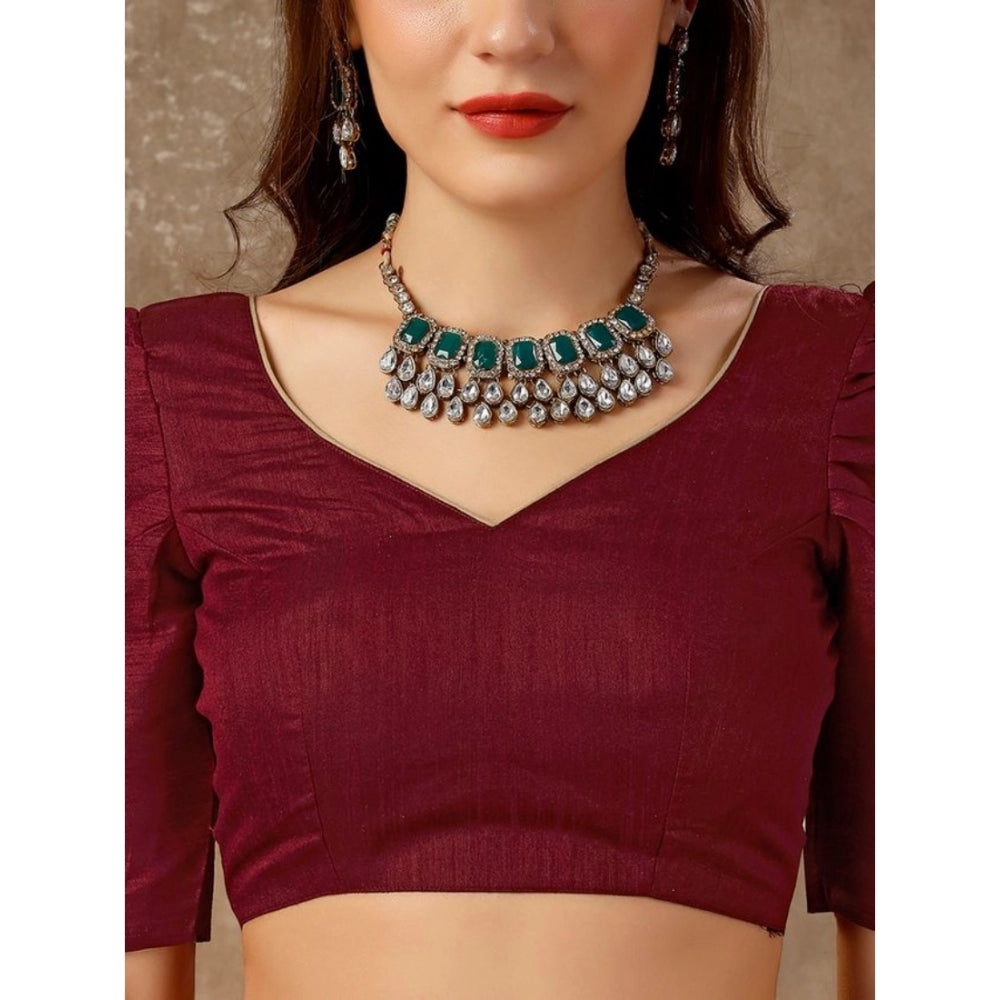 Amfyn Women's Vichitra Bandhani Saree With Unstitched Blouse (Maroon, 5-6 Mtrs)