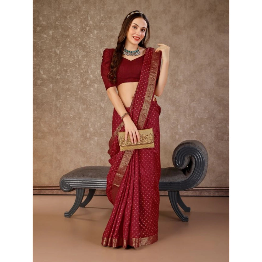 Amfyn Women's Vichitra Bandhani Saree With Unstitched Blouse (Maroon, 5-6 Mtrs)