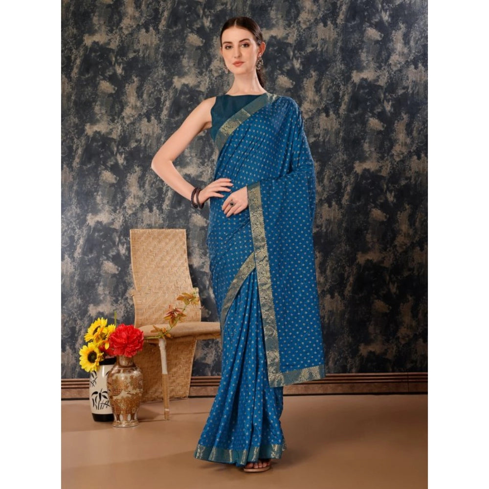 Amfyn Women's Vichitra Bandhani Saree With Unstitched Blouse (Blue, 5-6 Mtrs)
