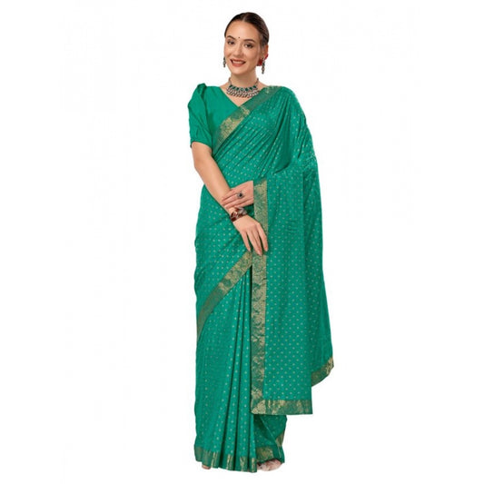 Amfyn Women's Vichitra Bandhani Saree With Unstitched Blouse (Rama Green, 5-6 Mtrs)