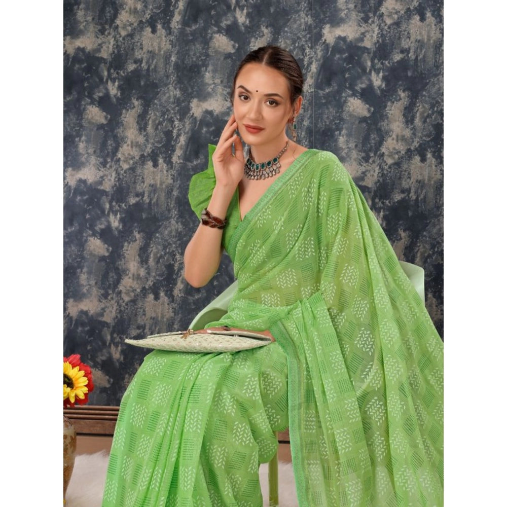 Fashion Women's Zomto Cheked Saree With Unstitched Blouse (Green, 5-6 Mtrs)