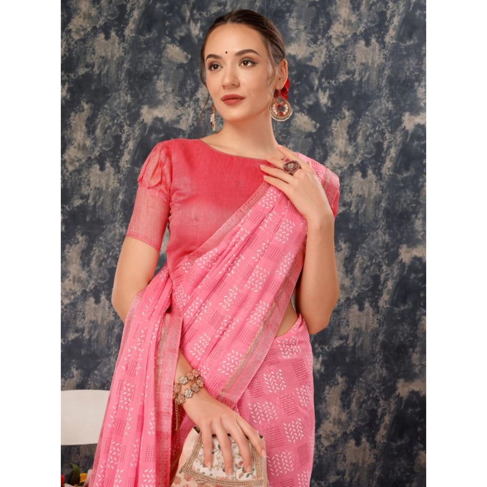 Fashion Women's Zomto Cheked Saree With Unstitched Blouse (Pink, 5-6 Mtrs)