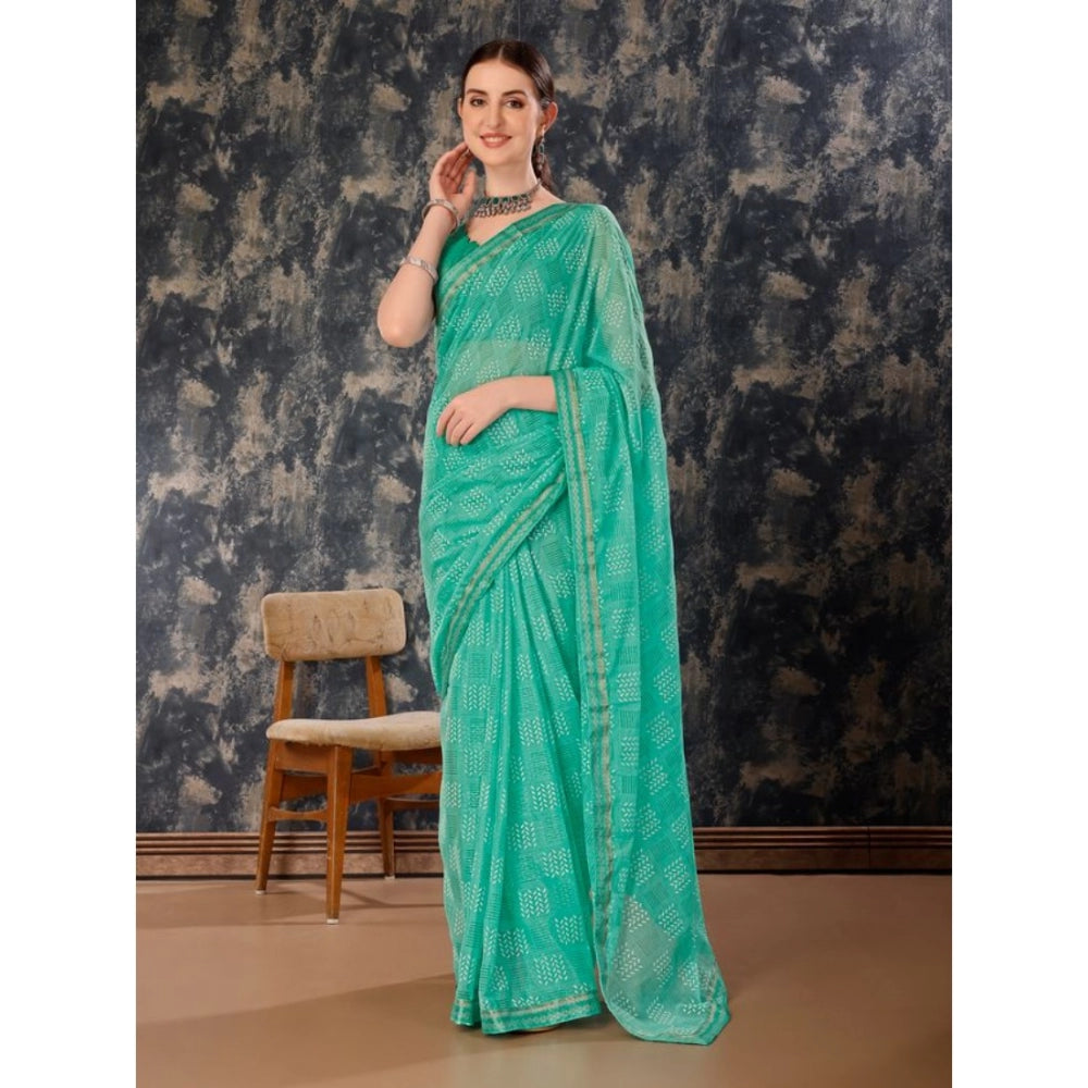 Fashion Women's Zomto Cheked Saree With Unstitched Blouse (Rama Green, 5-6 Mtrs)
