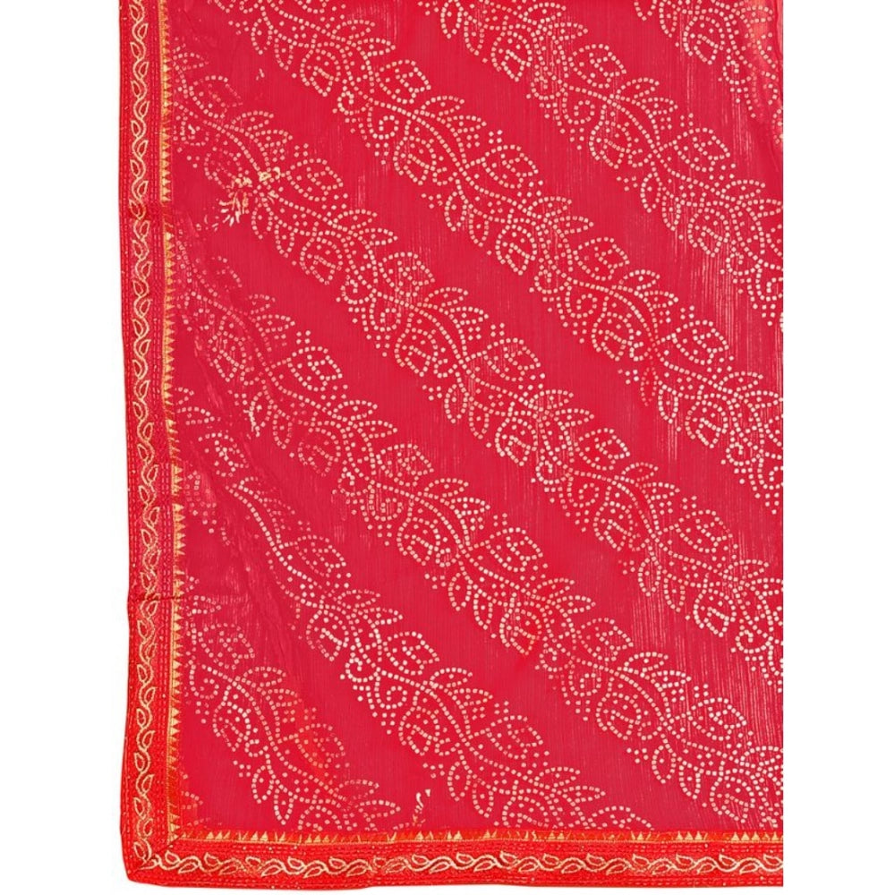 Amfyn Women's Zomto Bandhani Saree With Unstitched Blouse (Pink, 5-6 Mtrs)