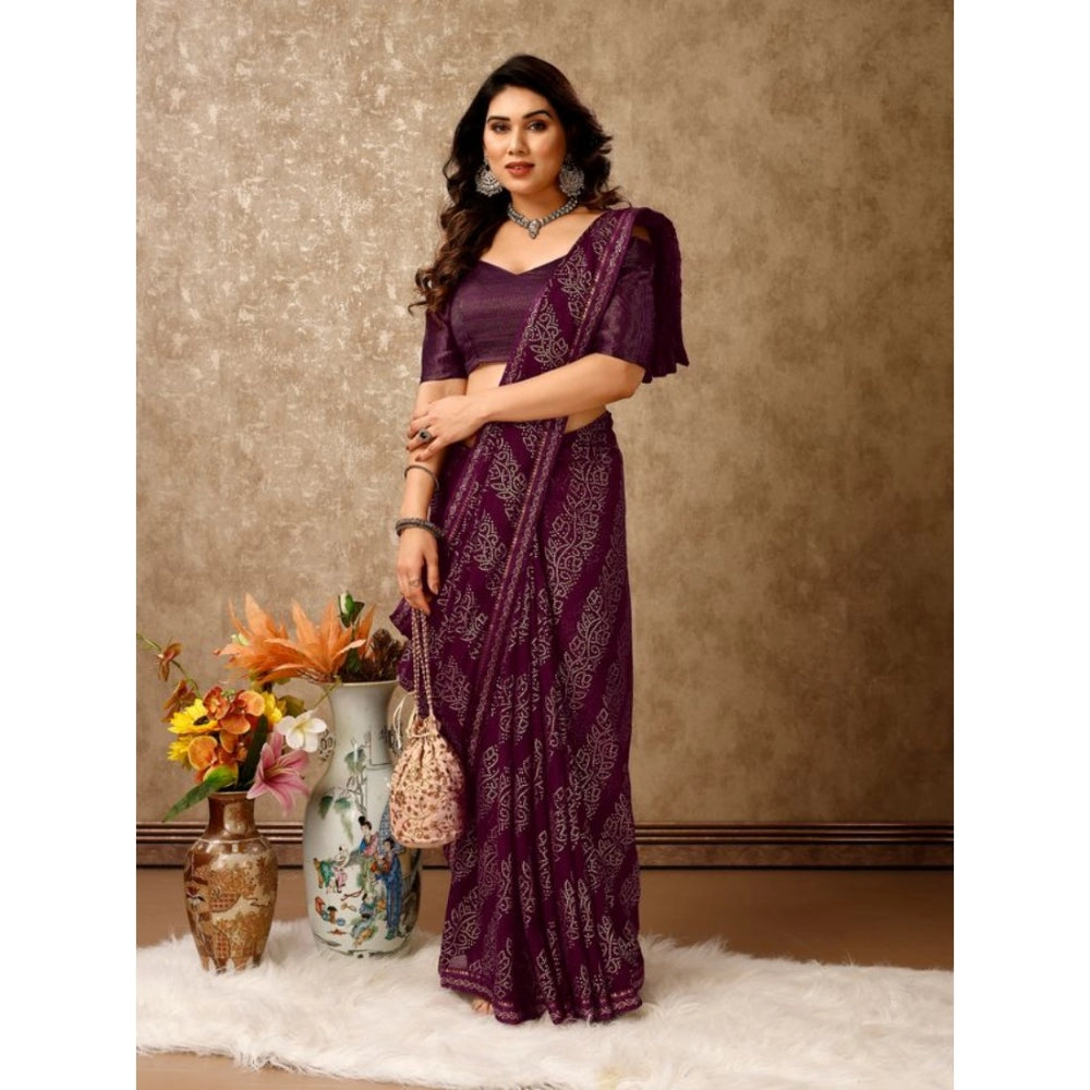 Amfyn Women's Zomto Bandhani Saree With Unstitched Blouse (Wine, 5-6 Mtrs)