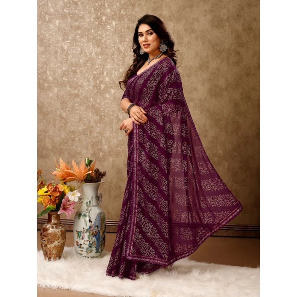 Amfyn Women's Zomto Bandhani Saree With Unstitched Blouse (Wine, 5-6 Mtrs)