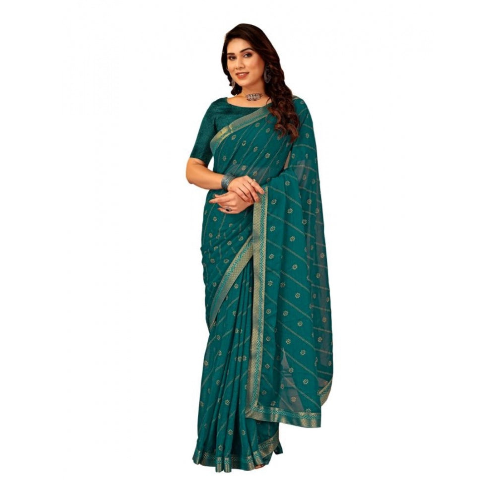 Amfyn Women's Zomto Bandhani Saree With Unstitched Blouse (Teal Blue, 5-6 Mtrs)