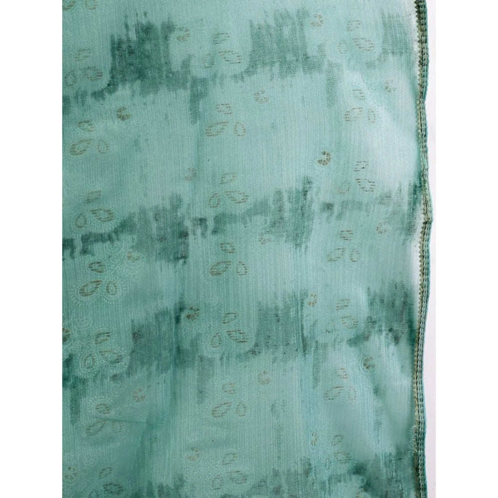 Amfyn Women's Linen Floral Printed Saree With Unstitched Blouse (Turquoise Green, 5-6 Mtrs)
