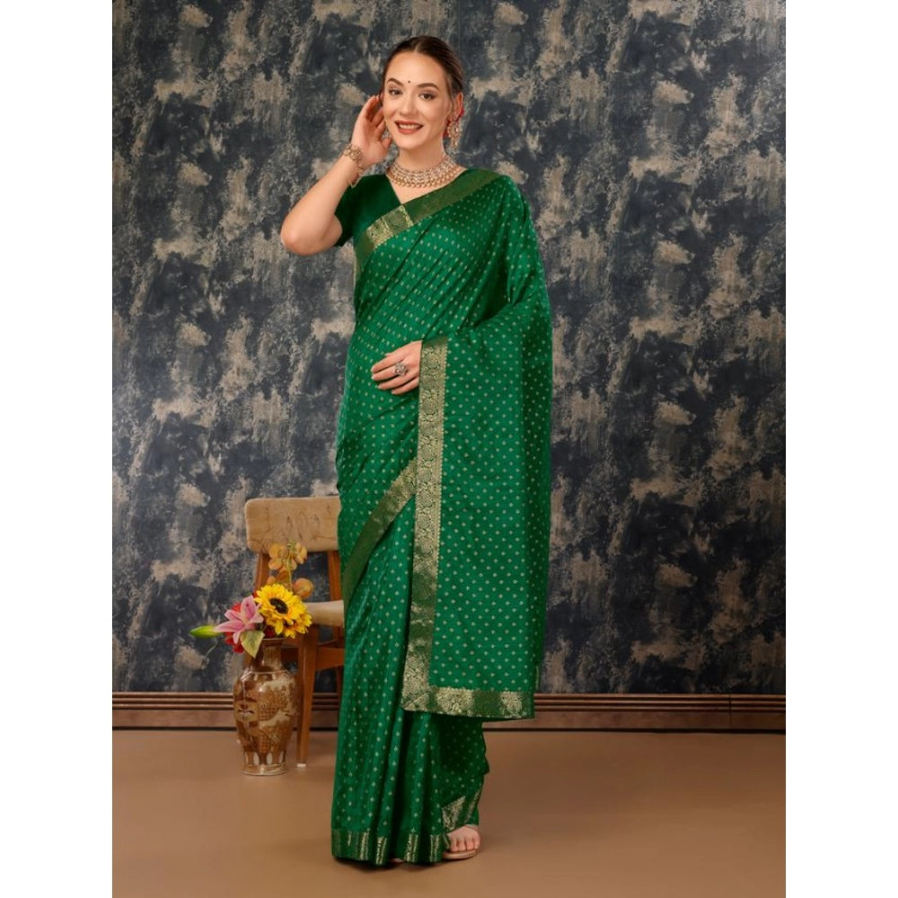 Amfyn Women's Vichitra Bandhani Saree With Unstitched Blouse (Green, 5-6 Mtrs)