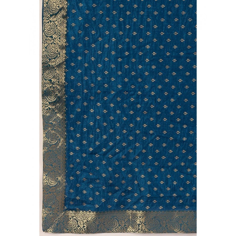 Amfyn Women's Vichitra Bandhani Saree With Unstitched Blouse (Blue, 5-6 Mtrs)