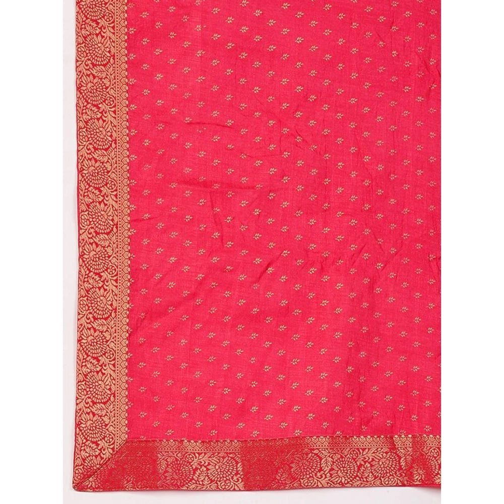 Amfyn Women's Vichitra Bandhani Saree With Unstitched Blouse (Pink, 5-6 Mtrs)