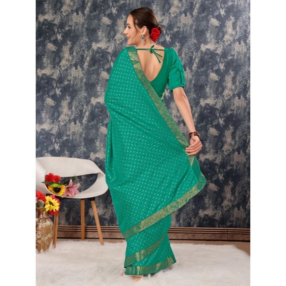 Amfyn Women's Vichitra Bandhani Saree With Unstitched Blouse (Rama Green, 5-6 Mtrs)