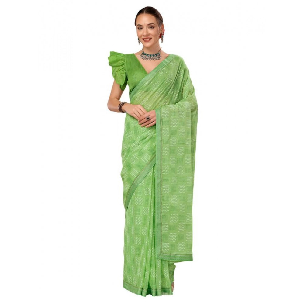 Fashion Women's Zomto Cheked Saree With Unstitched Blouse (Green, 5-6 Mtrs)