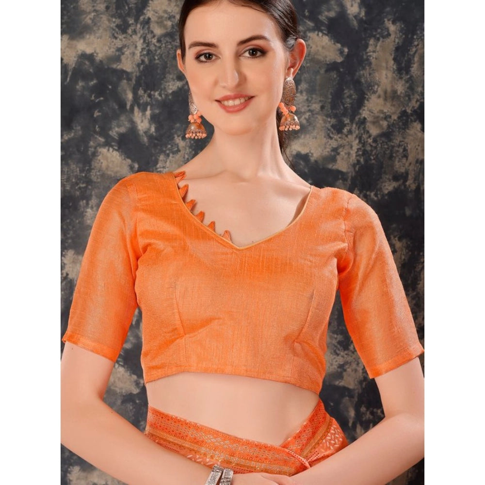 Fashion Women's Zomto Cheked Saree With Unstitched Blouse (Peach, 5-6 Mtrs)