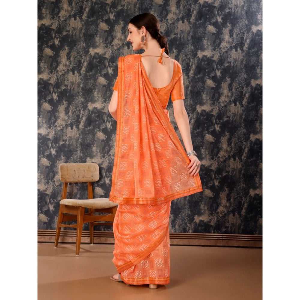 Fashion Women's Zomto Cheked Saree With Unstitched Blouse (Peach, 5-6 Mtrs)