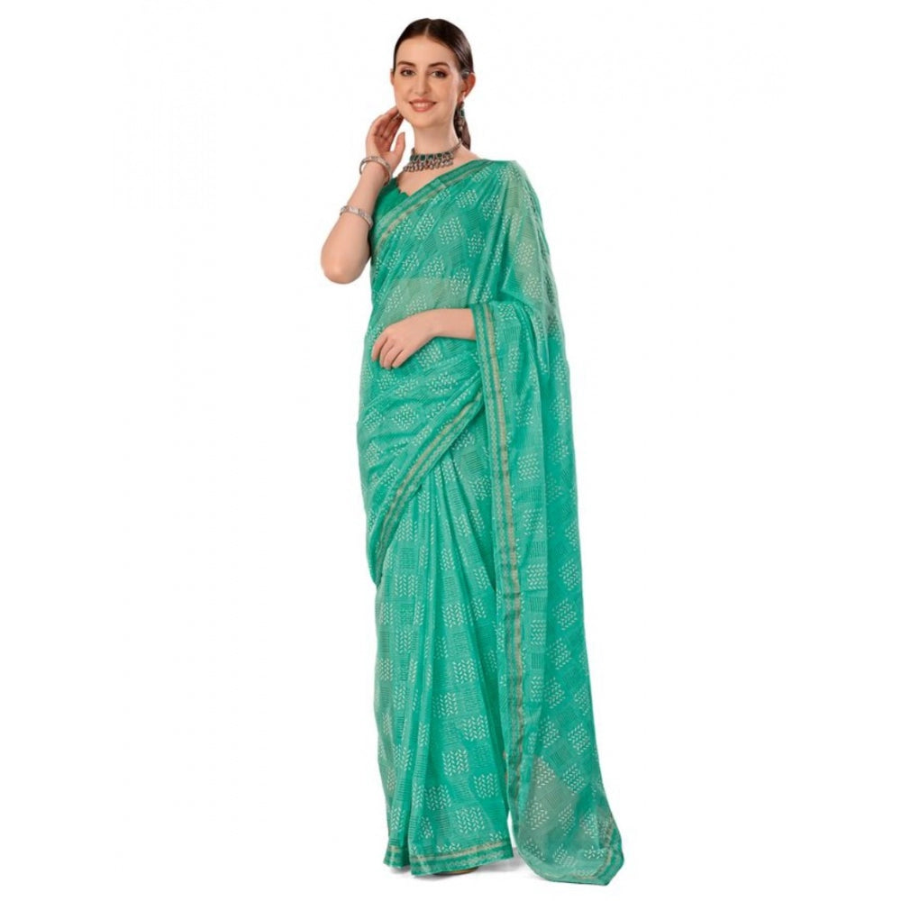 Fashion Women's Zomto Cheked Saree With Unstitched Blouse (Rama Green, 5-6 Mtrs)