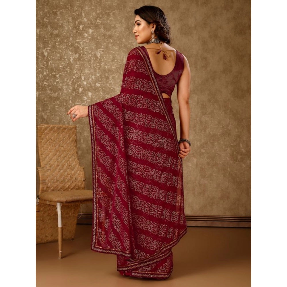 Amfyn Women's Zomto Bandhani Saree With Unstitched Blouse (Maroon, 5-6 Mtrs)