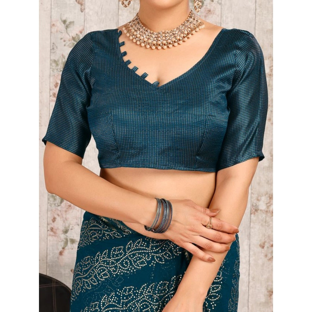 Amfyn Women's Zomto Bandhani Saree With Unstitched Blouse (Blue, 5-6 Mtrs)