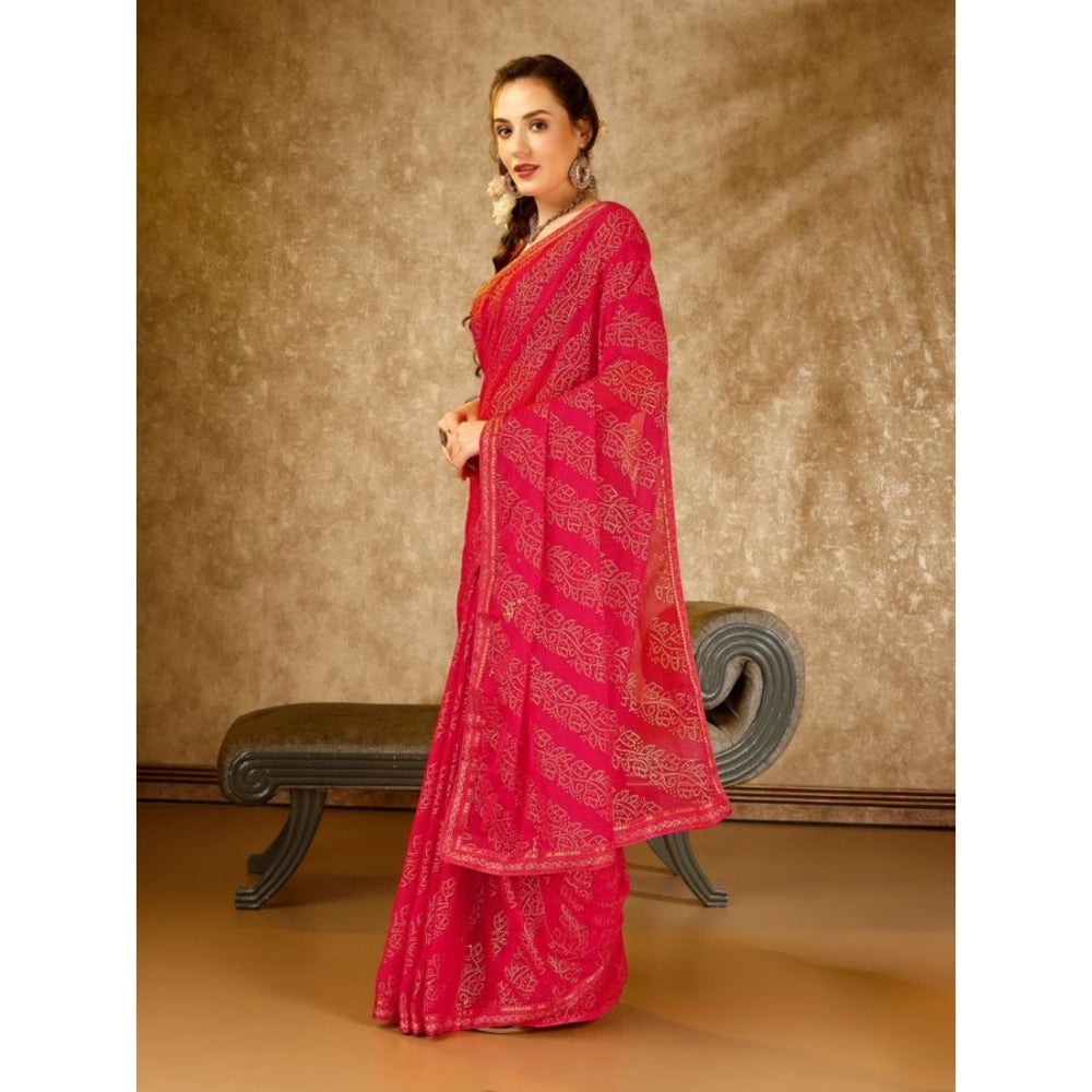 Amfyn Women's Zomto Bandhani Saree With Unstitched Blouse (Pink, 5-6 Mtrs)