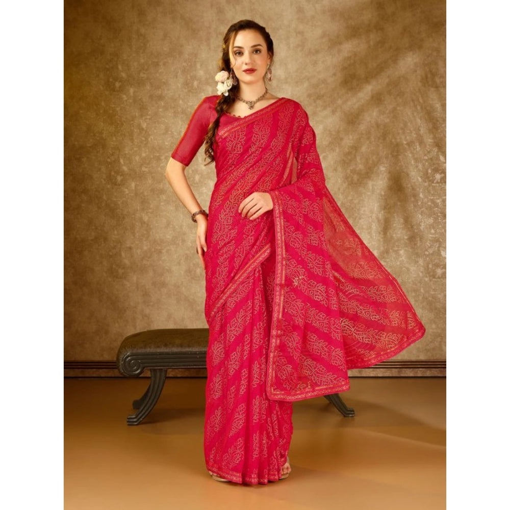 Amfyn Women's Zomto Bandhani Saree With Unstitched Blouse (Pink, 5-6 Mtrs)