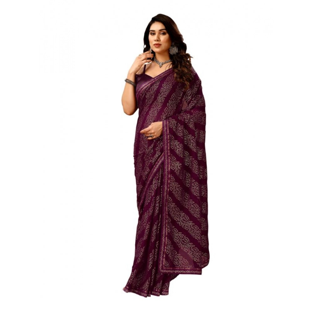Amfyn Women's Zomto Bandhani Saree With Unstitched Blouse (Wine, 5-6 Mtrs)