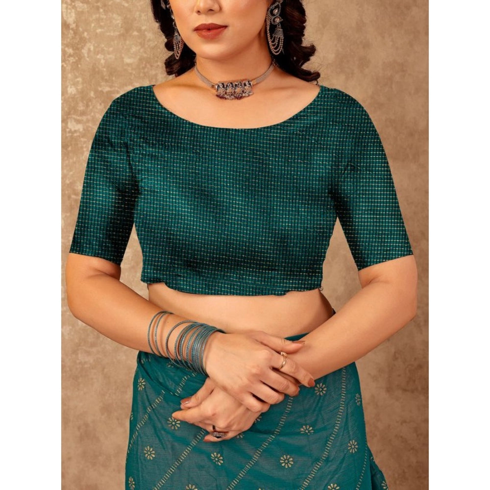 Amfyn Women's Zomto Bandhani Saree With Unstitched Blouse (Teal Blue, 5-6 Mtrs)