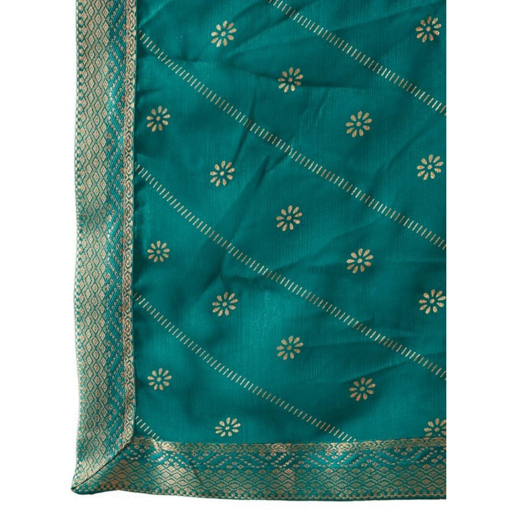 Amfyn Women's Zomto Bandhani Saree With Unstitched Blouse (Teal Blue, 5-6 Mtrs)