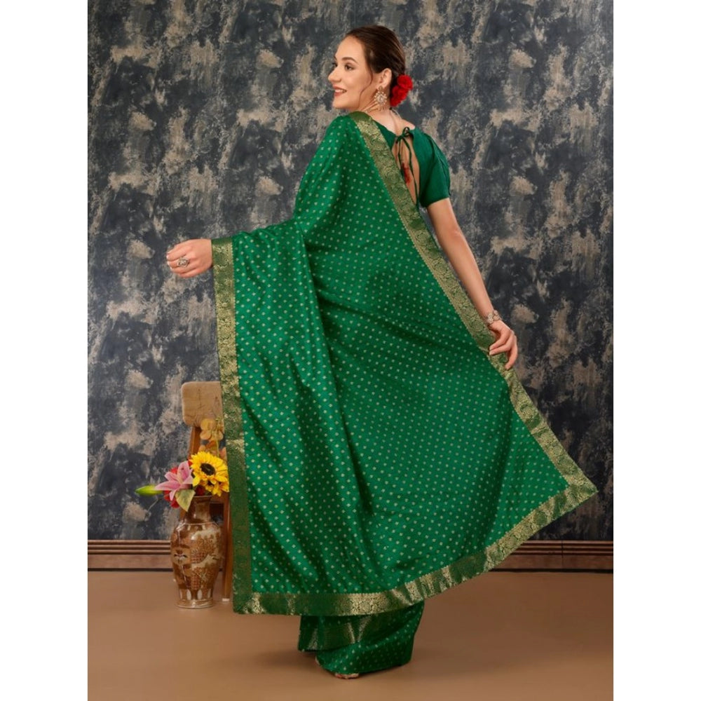 Amfyn Women's Vichitra Bandhani Saree With Unstitched Blouse (Green, 5-6 Mtrs)