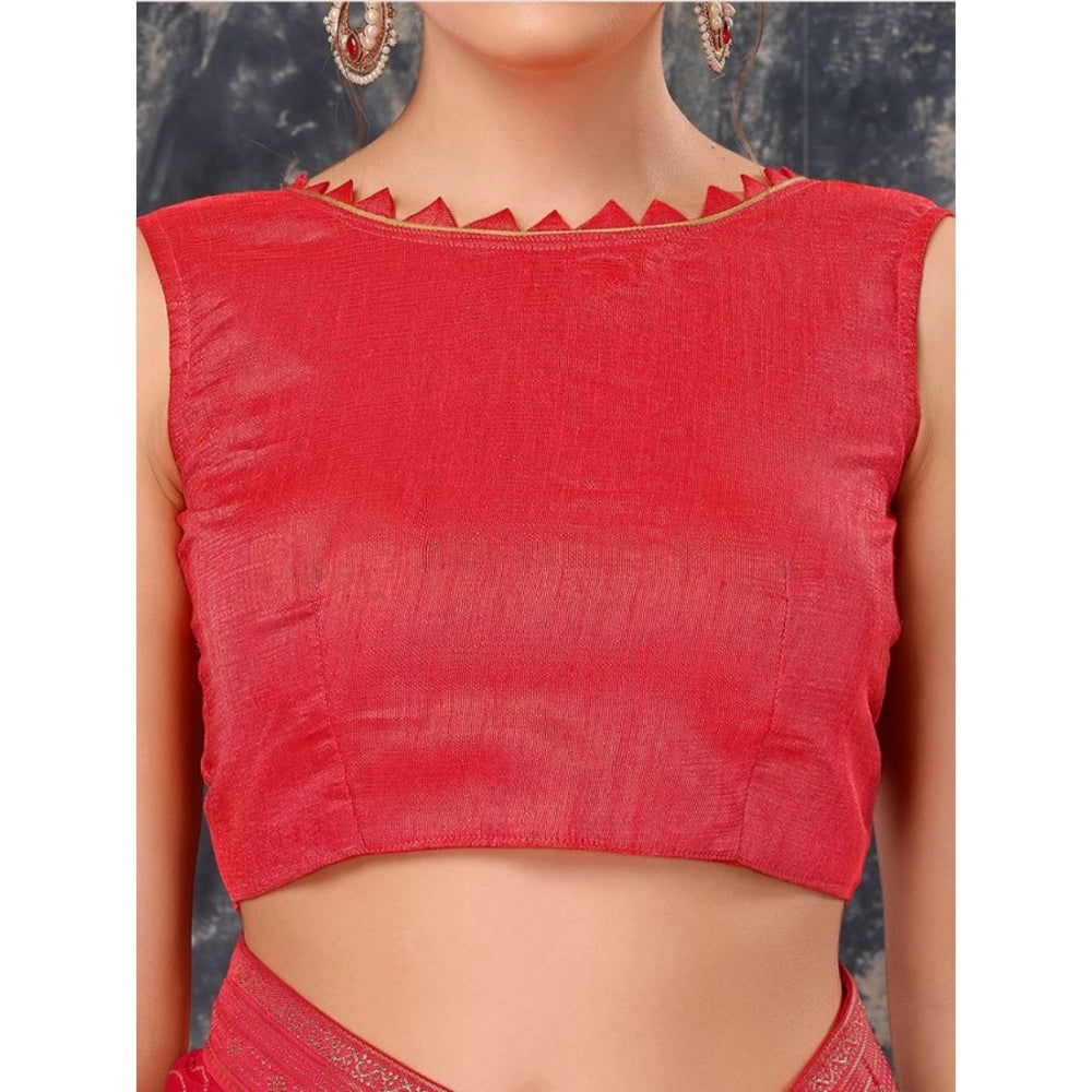 Amfyn Women's Vichitra Bandhani Saree With Unstitched Blouse (Pink, 5-6 Mtrs)