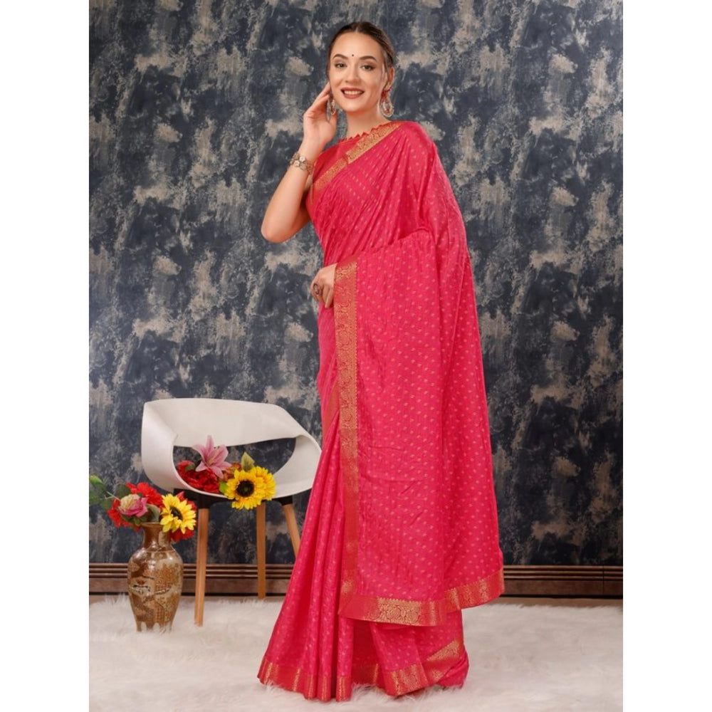 Amfyn Women's Vichitra Bandhani Saree With Unstitched Blouse (Pink, 5-6 Mtrs)