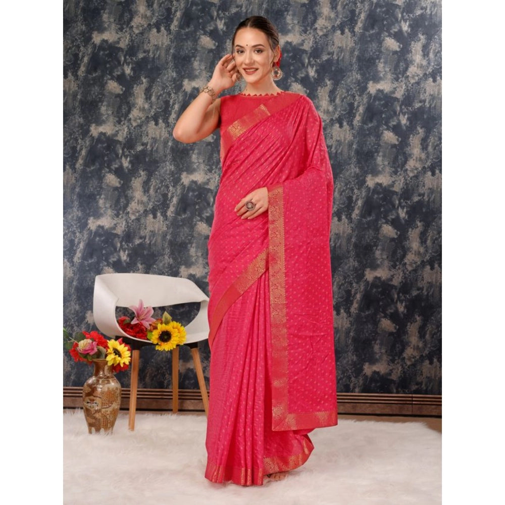 Amfyn Women's Vichitra Bandhani Saree With Unstitched Blouse (Pink, 5-6 Mtrs)