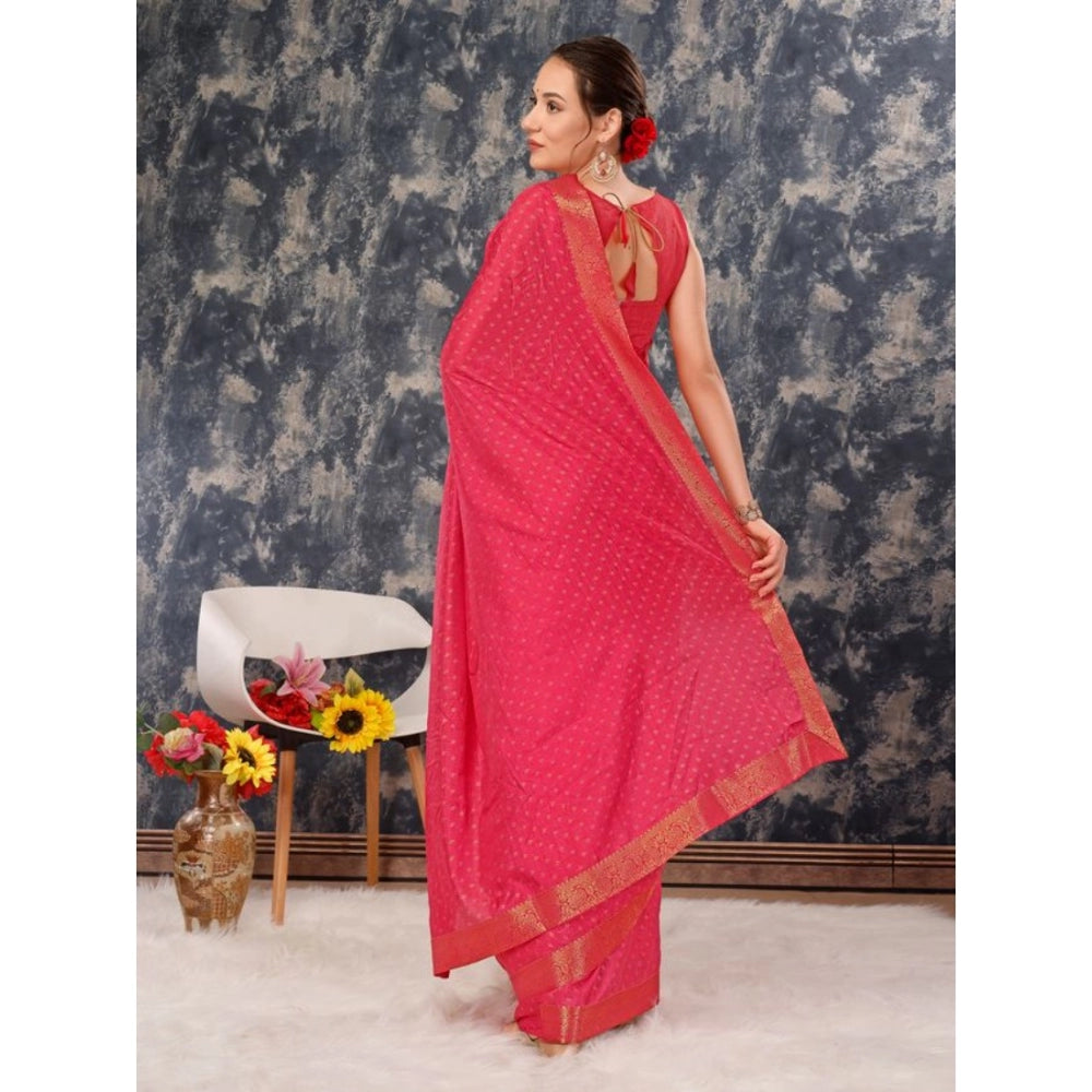 Amfyn Women's Vichitra Bandhani Saree With Unstitched Blouse (Pink, 5-6 Mtrs)