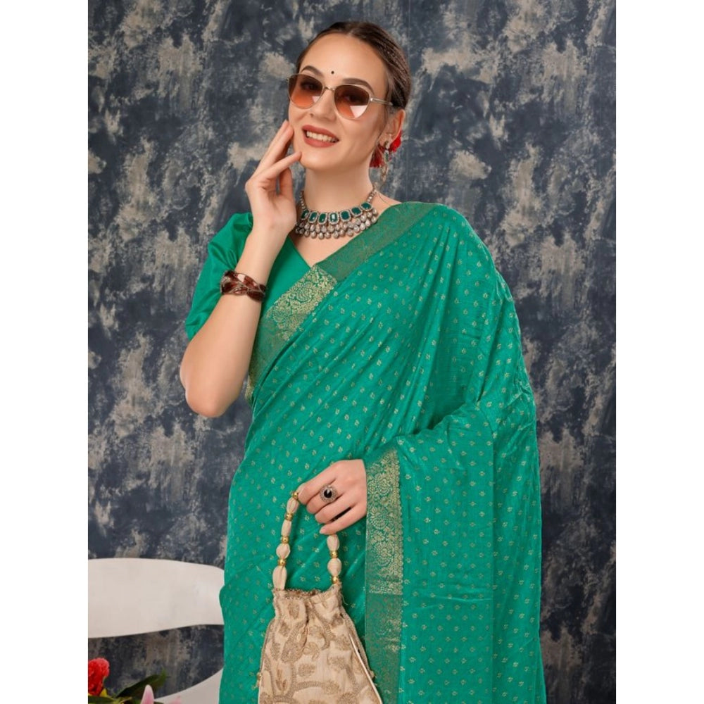 Amfyn Women's Vichitra Bandhani Saree With Unstitched Blouse (Rama Green, 5-6 Mtrs)