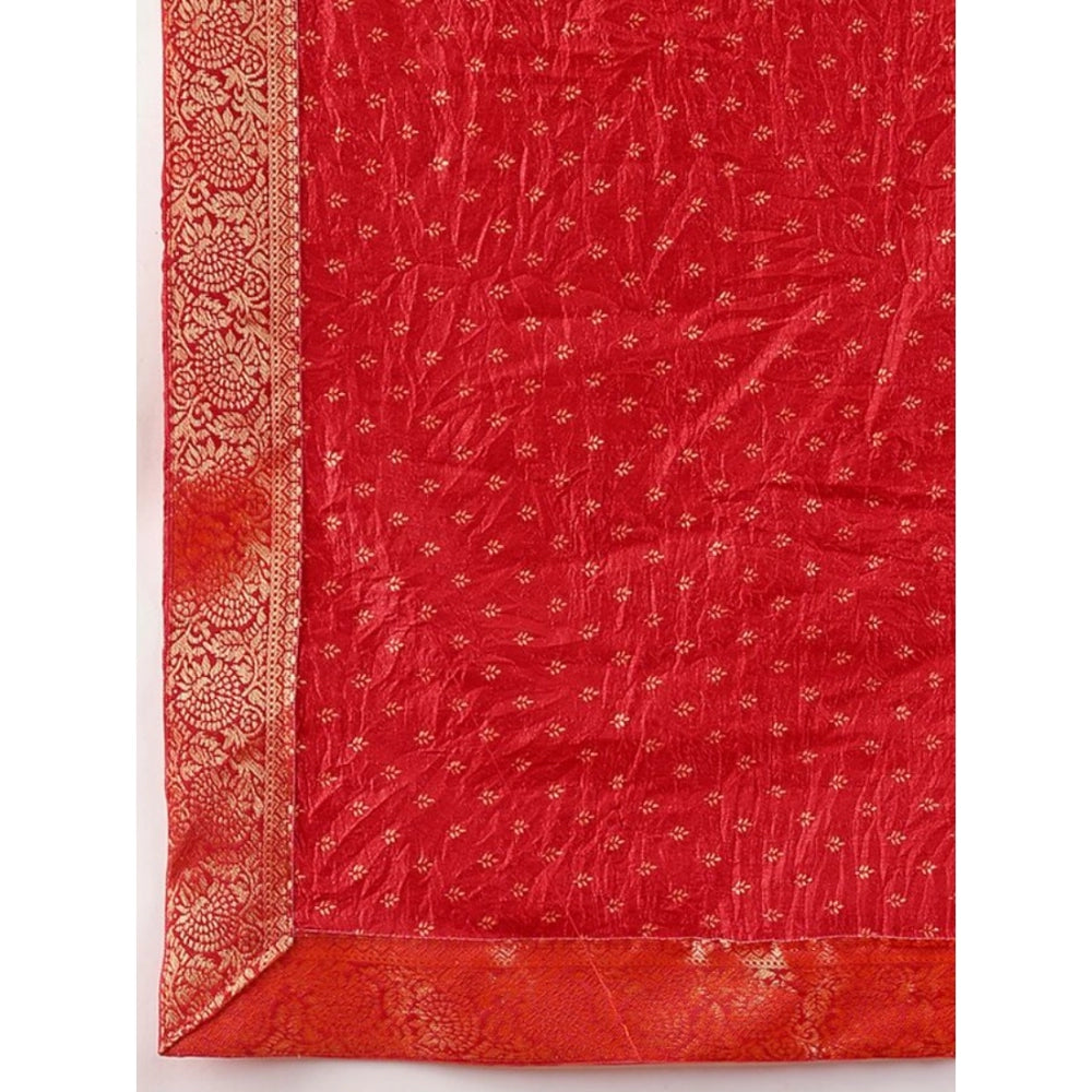 Amfyn Women's Vichitra Bandhani Saree With Unstitched Blouse (Red, 5-6 Mtrs)