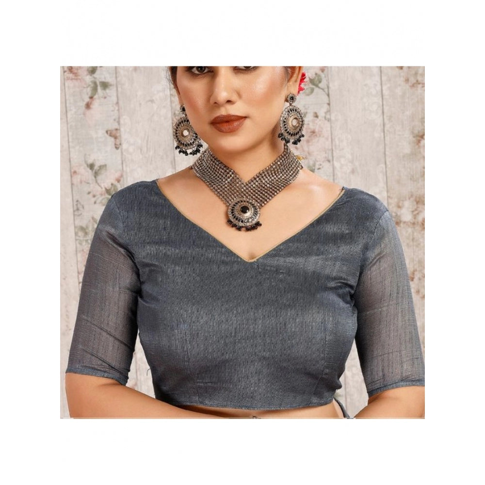 Fashion Women's Zomto Cheked Saree With Unstitched Blouse (Grey, 5-6 Mtrs)