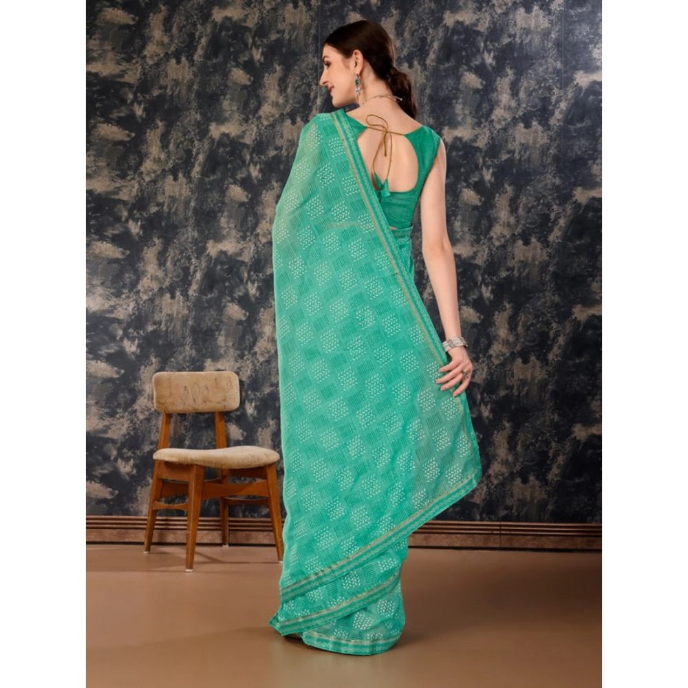 Fashion Women's Zomto Cheked Saree With Unstitched Blouse (Rama Green, 5-6 Mtrs)