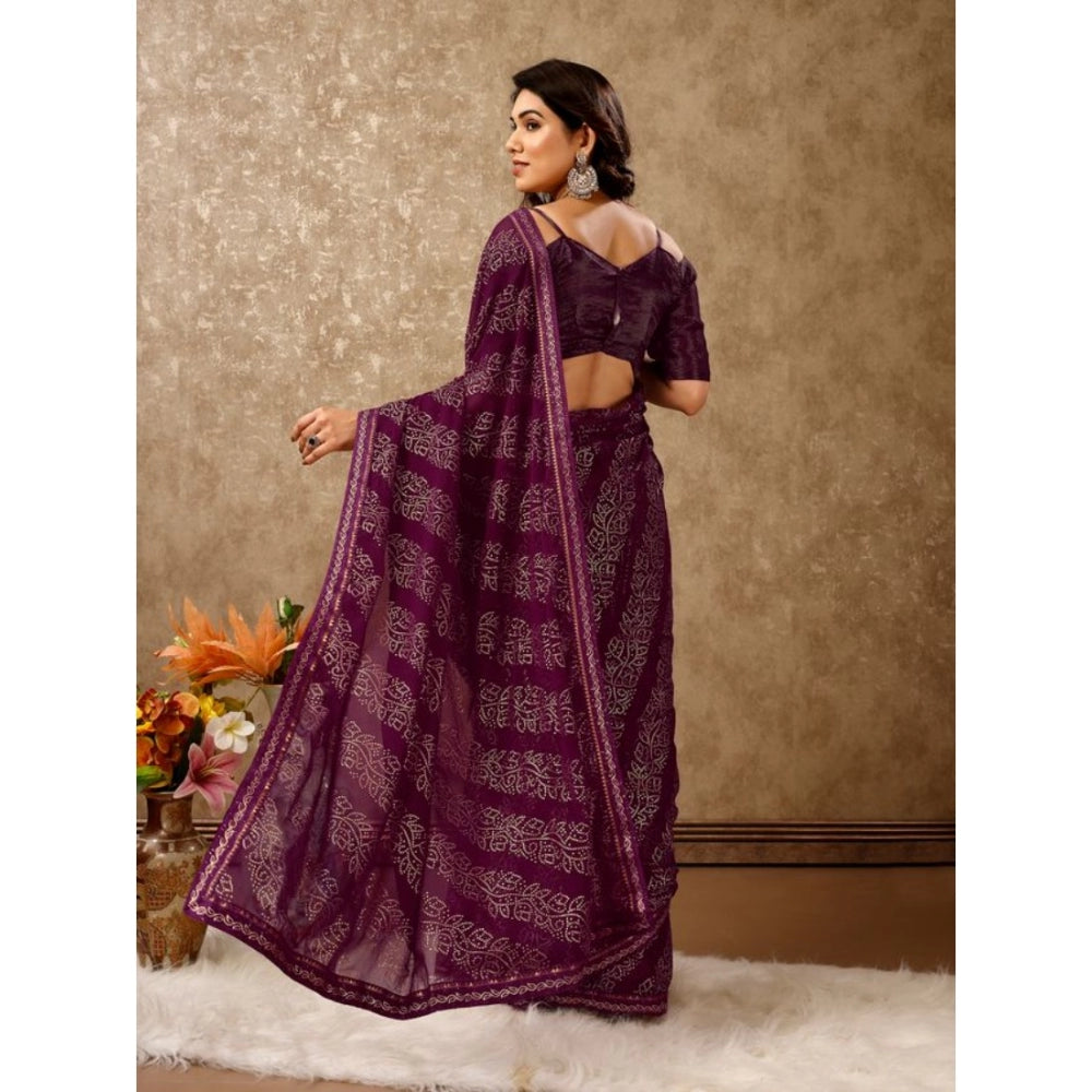 Amfyn Women's Zomto Bandhani Saree With Unstitched Blouse (Wine, 5-6 Mtrs)