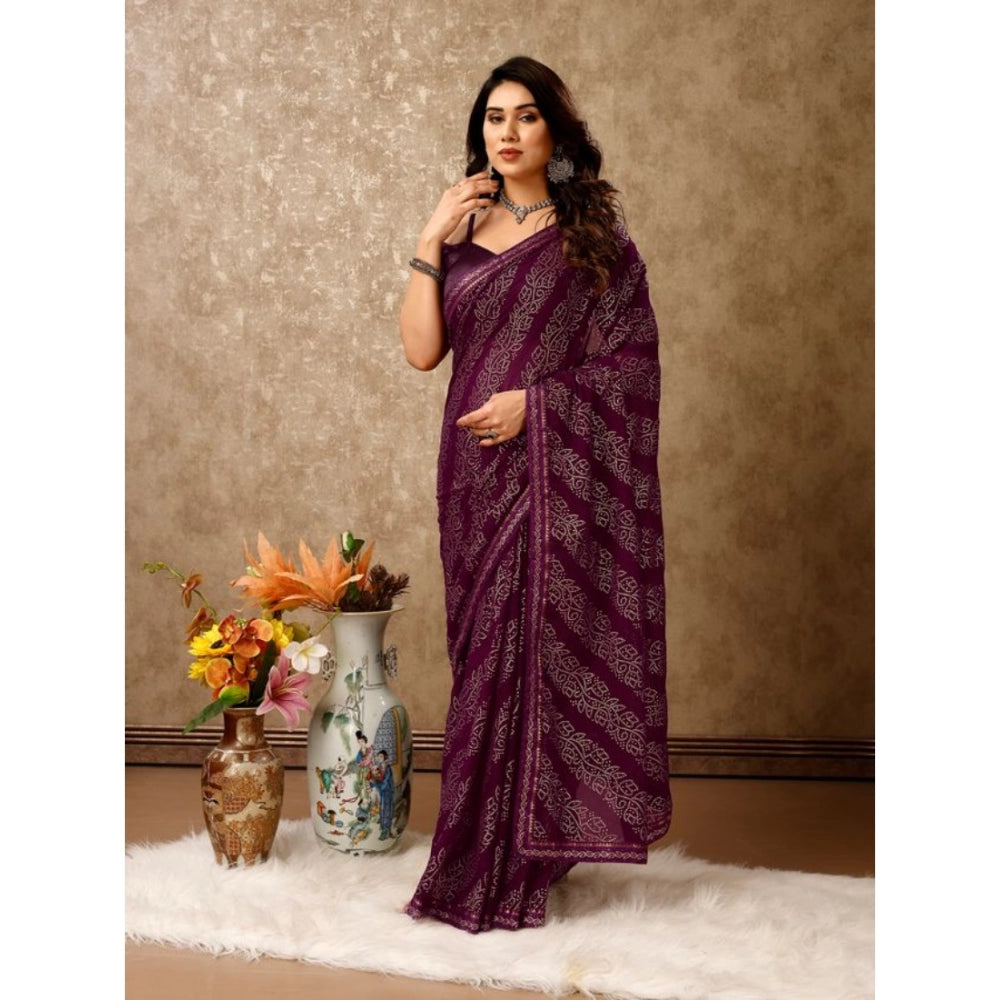 Amfyn Women's Zomto Bandhani Saree With Unstitched Blouse (Wine, 5-6 Mtrs)
